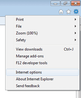 IE gear and Internet Options